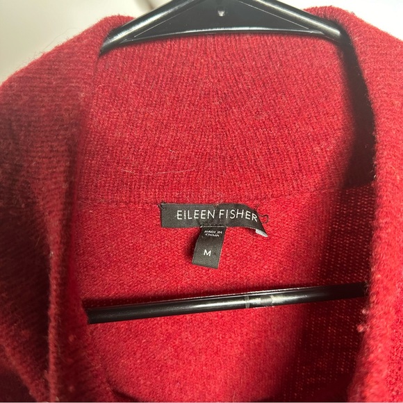 Eileen Fisher Red 100% Wool Cardigan Sweater Mock Neck Size Medium - Picture 5 of 9